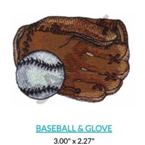 Baseball and glove embroidery design. 3.00" x 2.27