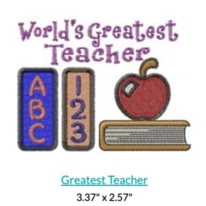 World's Greatest Teacher design with ABC blocks, 123 blocks, apple, and book. Teacher appreciation gift idea.