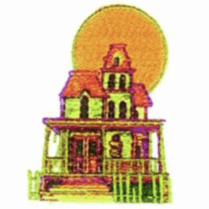 Spooky haunted house under a full moon