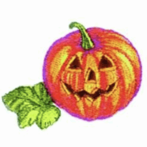 Jack-o'-lantern pumpkin carving with a green leaf, Halloween decoration