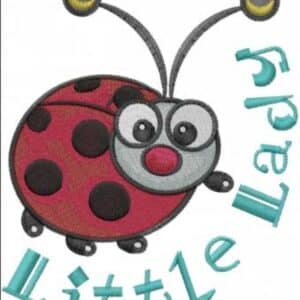 Cute cartoon ladybug with "Little Lady" text. Ladybug illustration for children's content.