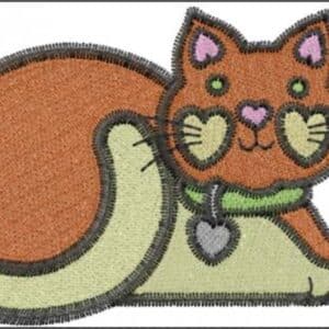 Cute embroidered cartoon cat with heart details and a collar