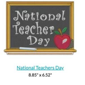 National Teacher Day chalkboard with apple and chalk. Celebrate teachers!