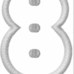 Whimsical snowman topiary in a pot, outlined in white, with a black top hat and carrot nose.