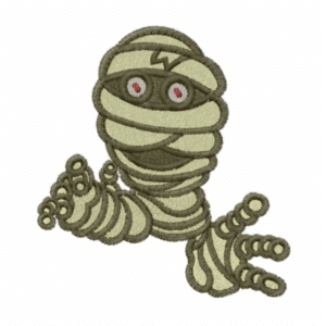 Cartoon mummy with bandages and red eyes, Halloween themed.