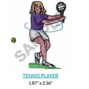 Tennis player swinging a racket at a ball. "Tennis Player" 1.87" x 2.36