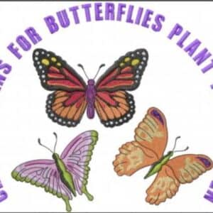 Three colorful butterflies with text: "Create Havens for Butterflies Plant Your Garden.