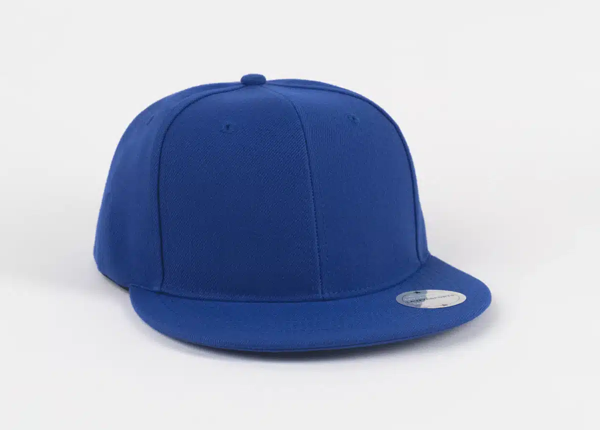 Blue flat-brim baseball cap on a white background