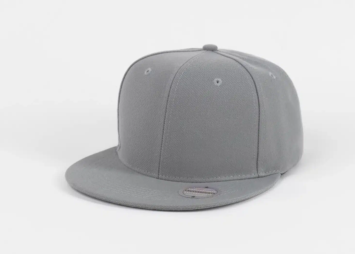 Gray flat-brim baseball cap on a white background
