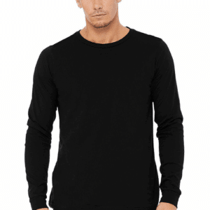 Man wearing a black Laviva Sports™ polyester long sleeve T-shirt.